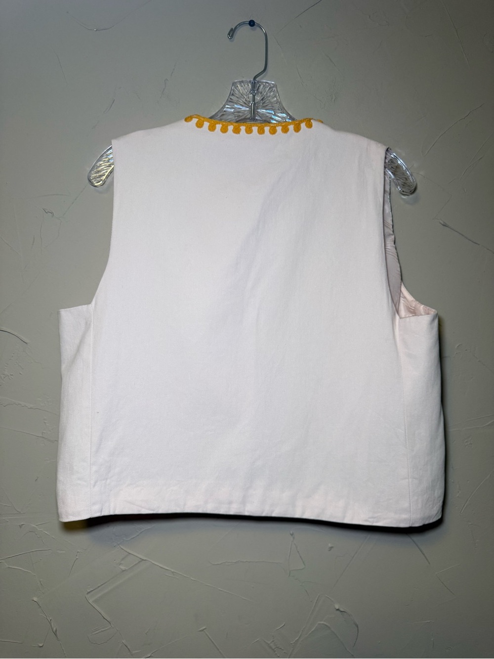 Veveret Boho Embroidered Vest L Cream Yellow Floral Open Front Festival Cottage - Picture 8 of 12